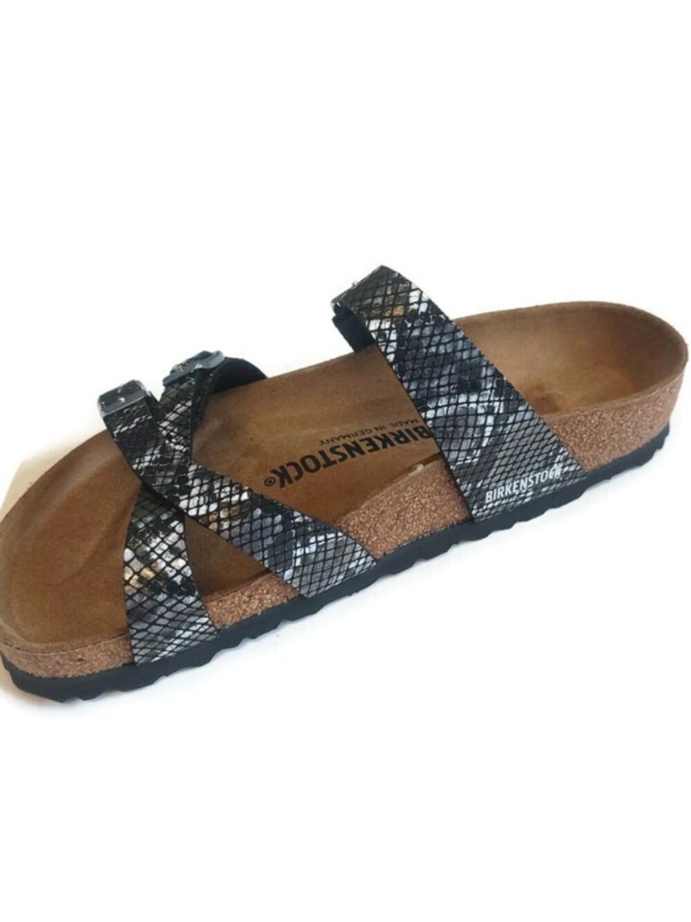 Birkenstock Franca Womens 7 EU 38 Python Birko-Flor Sandals Black Regular Fit - Picture 4 of 9